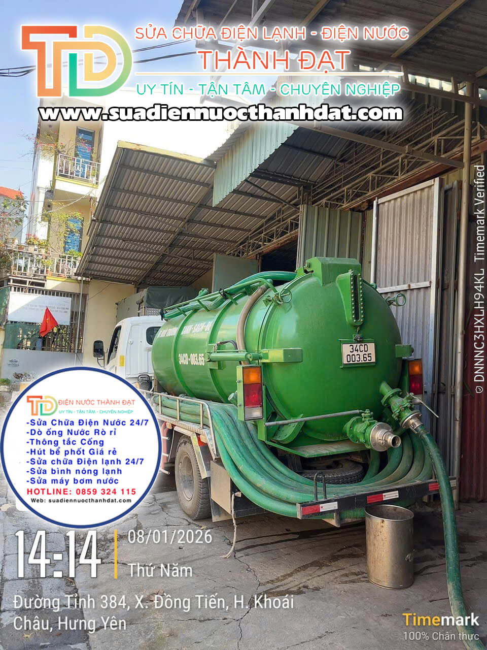 Xe chuyên dụng để thông Hút bể phốt ở Khoái Châu - Hưng Yên của Thành Đạt