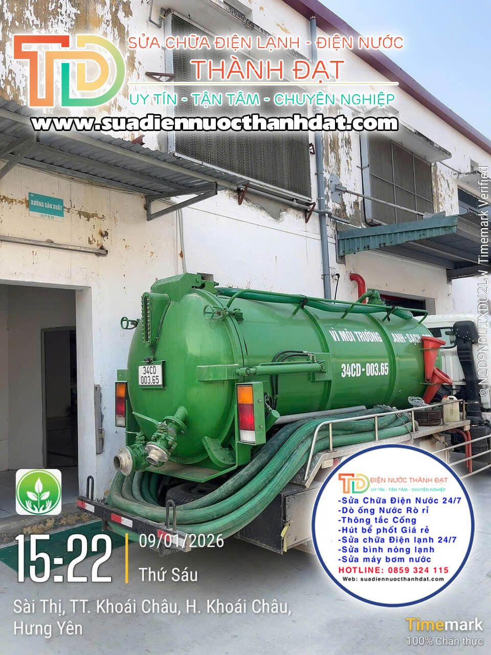 Hút Bể Phốt Tại Khoái Châu Hưng Yên - Môi Trường Thành Đạt - 0859.324.115